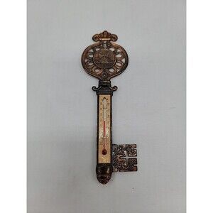 Vintage Collectible Copper Cast Metal Thermometer Skeleton Key Made In Japan